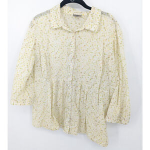 J Jill Blouse Womens Large‎ Button Front Long Sleeve Linen Cotton Top Shirt